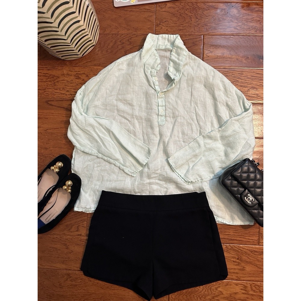 CP Shades Womens S 100% Linen Light Mint Green Henley Top Shirt Made In USA